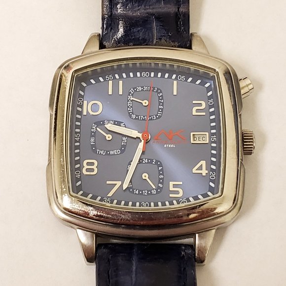 Anne Klein AK Navy Blue Day Date DOW 24-HR Red White Blue Square Face Watch main image 4